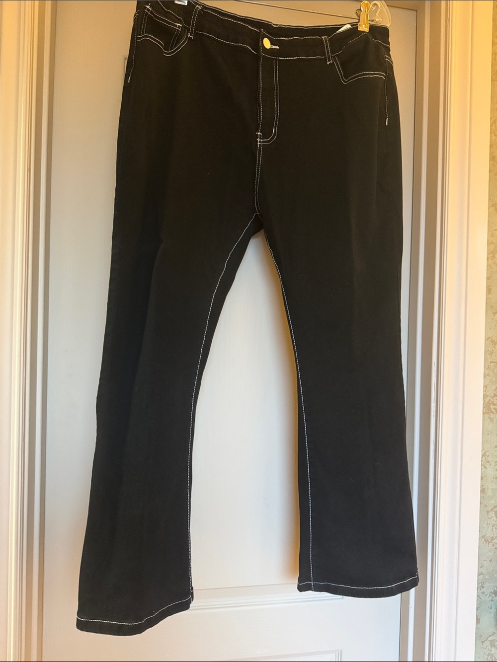 Source Unknown Black Wide Leg Jeans with White Contrast Stitching